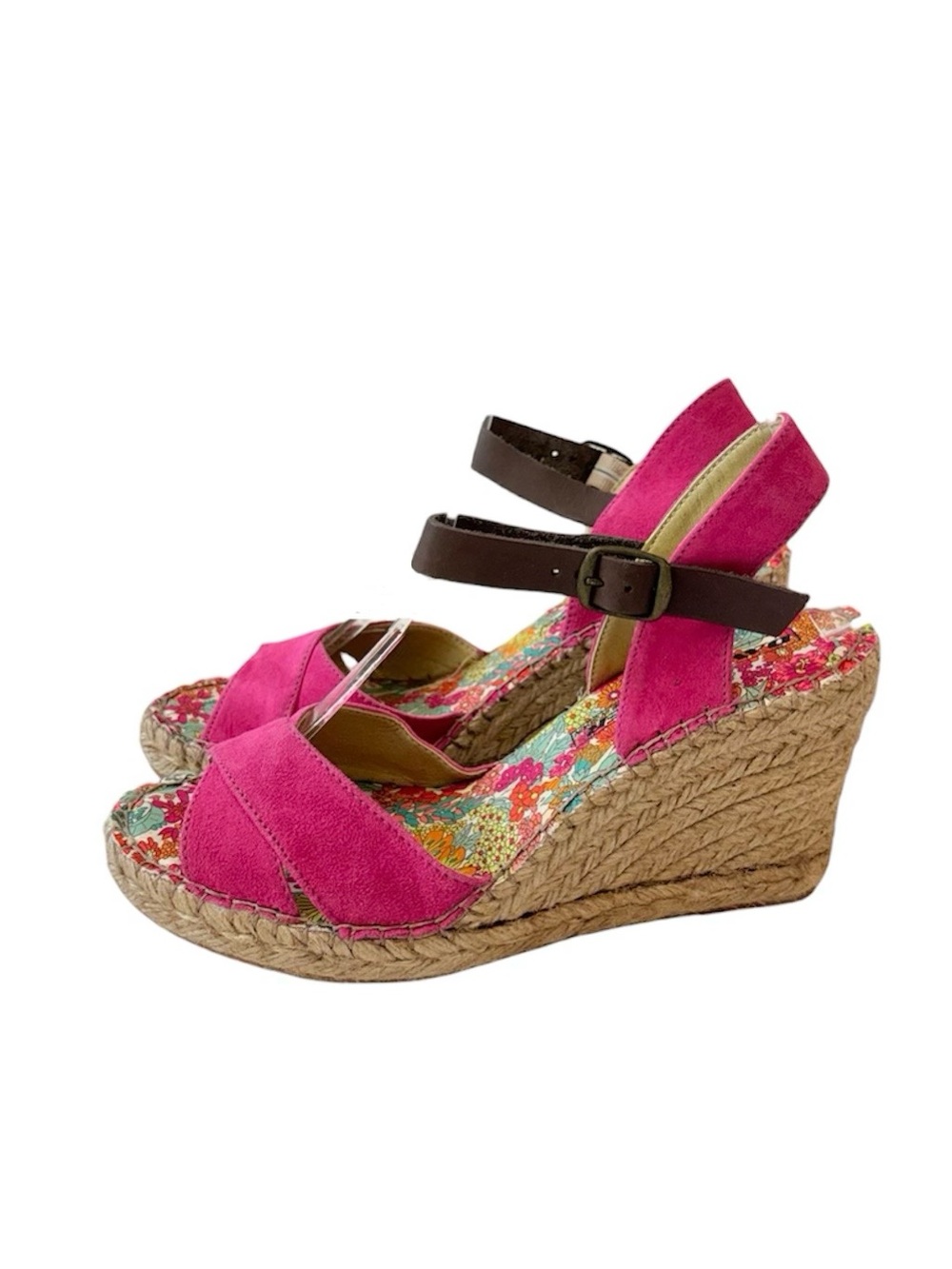 David Tyler Pink Suede Espadrille Wedge Sandals